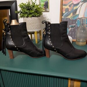 See By Chloe Black Heeled Boots with Gold Studs